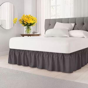 🛏️ CGK Linens King Ruffled Bed Skirt Dark Grey 12" Drop Microfiber Elastic New